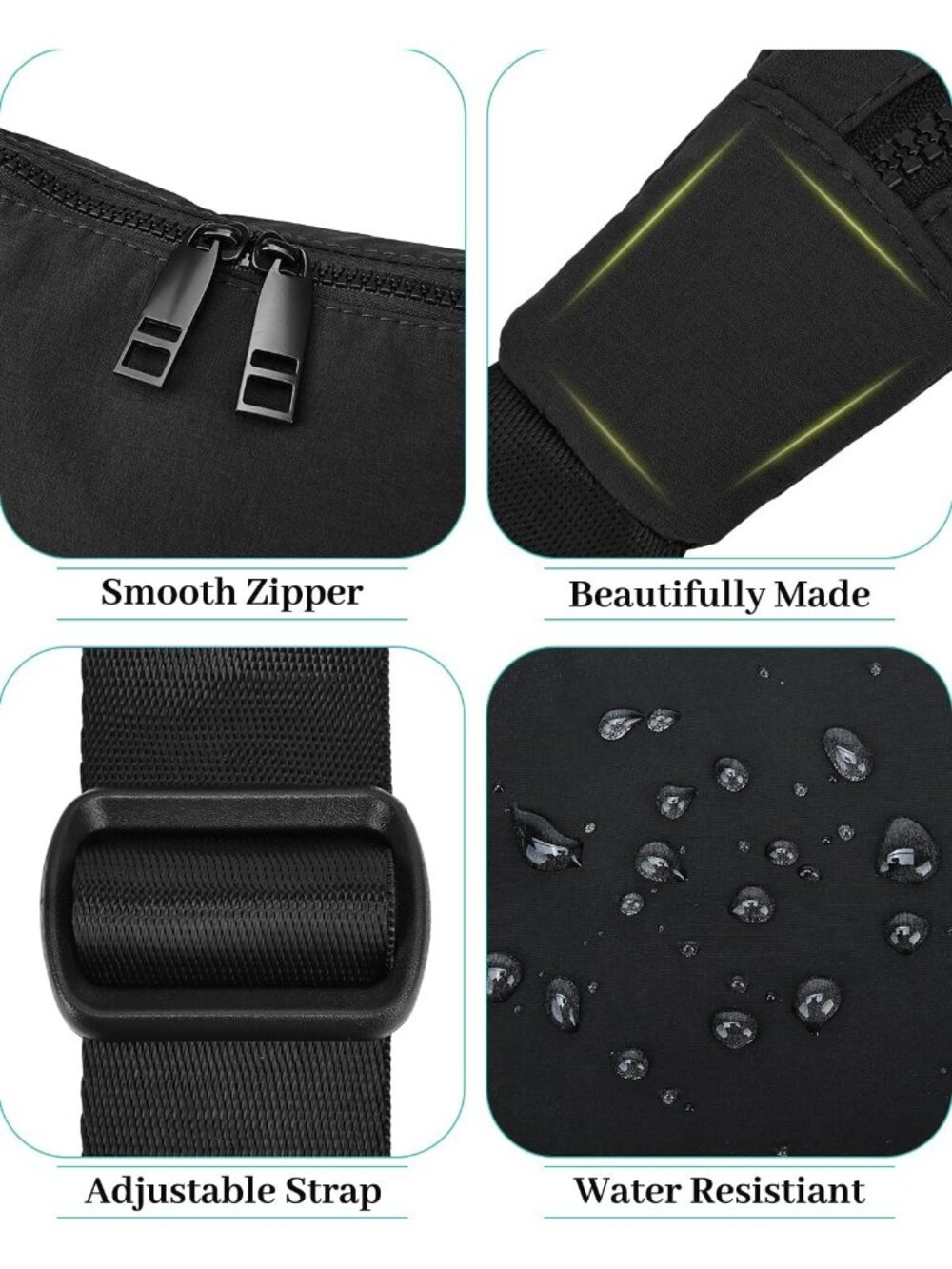 Stylish Medium Nylon Crossbody Bag for Women & Men, 2 Zippers, Adjustable Strap - Picture 5 of 7